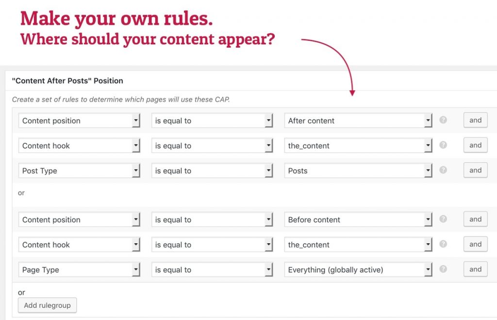 Rulesets that can be set up during the usage of CAP