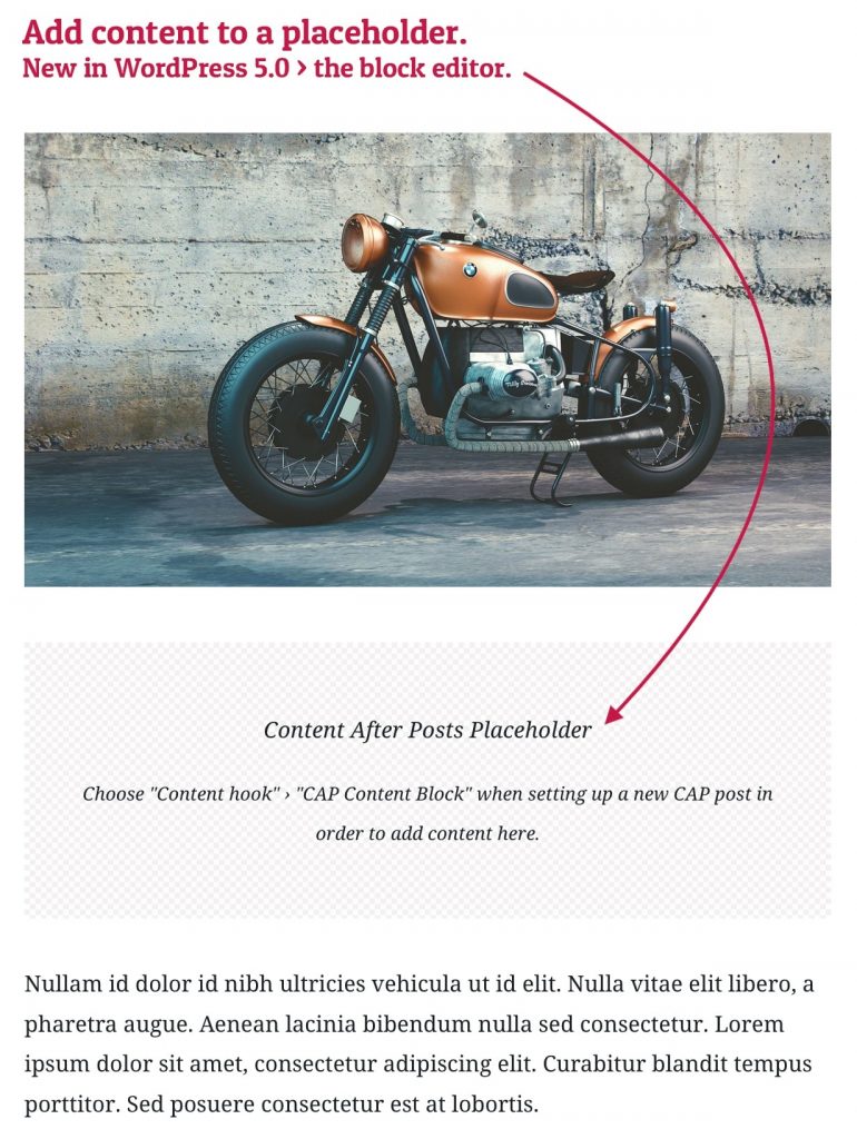 Gutenberg editor including a CAP placeholder